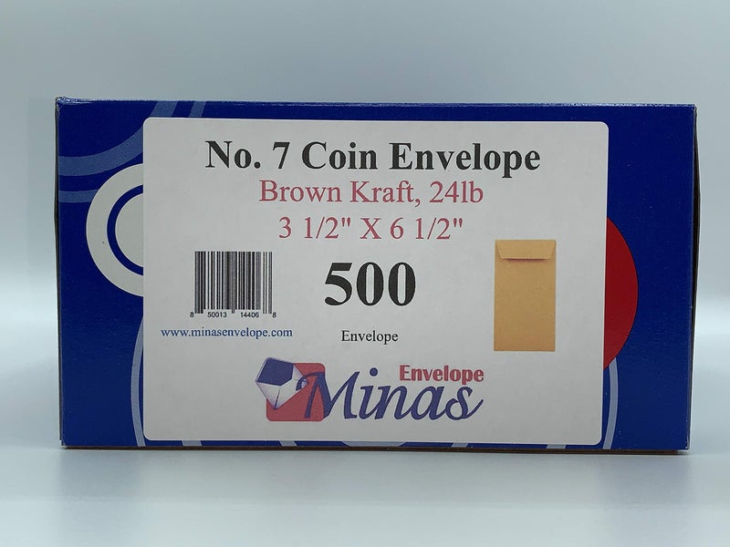 Minas Envelope 500 Minas Envelope Coin/Cash/Small Parts #7 Kraft Envelopes, 3-1/2" X 6-1/2", 24lb, 500/box - Image 5